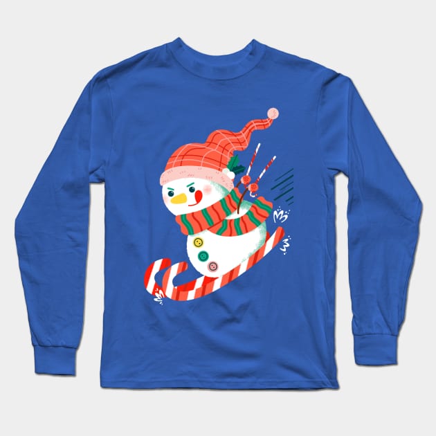 snowman ski Long Sleeve T-Shirt by Angela Sbandelli Illustration and Design